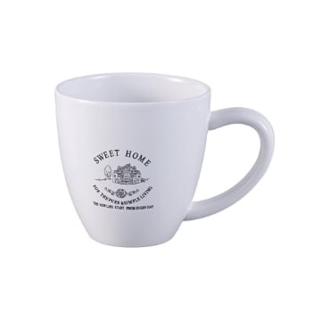 TAZZA AURA IN CERAMICA CON SCRITTE E DECORI AMPIO MANICO DESIGN SEMPLICE COLORE BIANCO CAPIENZA 550 CC OKX