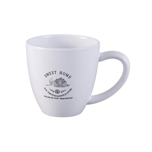 TAZZA AURA IN CERAMICA CON SCRITTE E DECORI AMPIO MANICO DESIGN SEMPLICE COLORE BIANCO CAPIENZA 550 CC OKX
