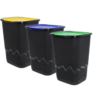 SET 3 PATTUMIERE DA 50 LT PER LA RACCOLTA DEI RIFIUTI CARTA, PLASTICA E VETRO 36 X 40 X 54H CM 