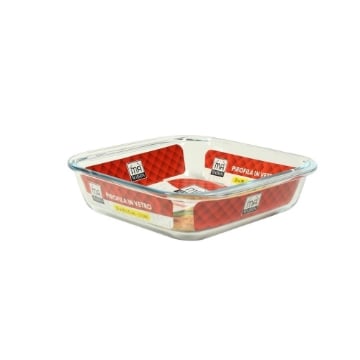 BAKER PIROFILA TRASPARENTE IN VETRO SPESSO FORMA QUADRATA CON BORDI SPORGENTI E MANICI 21X19X5 CM 1,1 L OKX