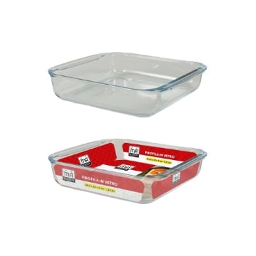 BAKER PIROFILA TRASPARENTE IN VETRO SPESSO FORMA QUADRATA CON BORDI SPORGENTI E MANICI 24,5X22X5 CM 1,8 L OKX
