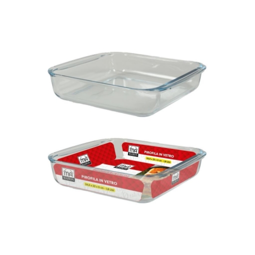 BAKER PIROFILA TRASPARENTE IN VETRO SPESSO FORMA QUADRATA CON BORDI SPORGENTI E MANICI 24,5X22X5 CM 1,8 L OKX