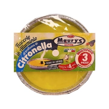 FIACCOLE IN ALLUMINIO AL PROFUMO DI CITRONELLA DA USARE ALL'APERTO CON STOPPINO ANTIVENTO DURATA 4 ORE 3 PZ 11 CM OKX