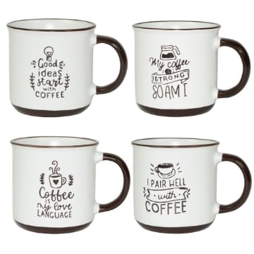 MA MAISON 1 SIMPATICA TAZZA DA 350 CC PER COLAZIONE CON FANTASIA E SCRITTE ASSORTITE