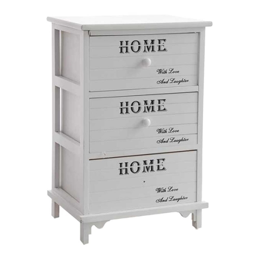 CASSETTIERA IN LEGNO DECORATA 3 CASSETTI CON POMELLI COLORE BIANCO 40X29X58H CM
