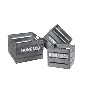 3 CASSETTE IN METALLO FORMA QUADRATA MULTIUSO CON SCRITTE VARIE COLORE GRIGIO CHIARO
