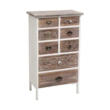 MOBILE ANTICATO PORTOCERVO CON PIANO IN LEGNO BIANCO E MARRONE CON DECORI 57X33X98H CM