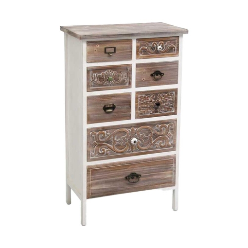 MOBILE ANTICATO PORTOCERVO CON PIANO IN LEGNO BIANCO E MARRONE CON DECORI 57X33X98H CM