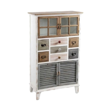 MOBILE ANTICATO PORTOFINO CON STRUTTURA IN LEGNO BIANCO E CASSETTI CON MANIGLIE DI COLORI VARI 70X36X123H CM