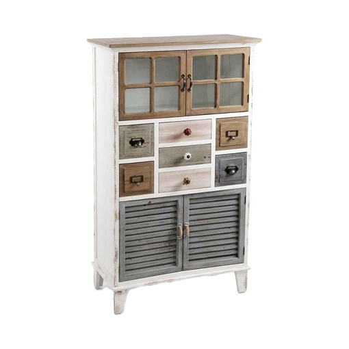 MOBILE ANTICATO PORTOFINO CON STRUTTURA IN LEGNO BIANCO E CASSETTI CON MANIGLIE DI COLORI VARI 70X36X123H CM