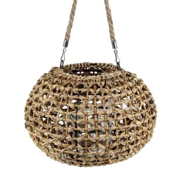 LANTERNA PORTA CANDELA FORMA TONDA STRUTTURA IN METALLO E BICCHIERE IN VETRO COLORE NATURALE 38HX27 CM