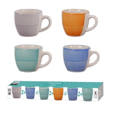 MA MAISON SET 6 TAZZINE PER CAFFÈ FANSTASIA PASTELLO A RIGHE PACCO MONOCOLORE IN COLORAZIONI ASSORTITE 