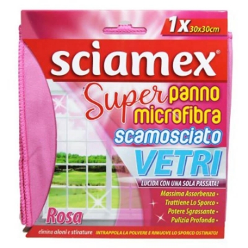 SCIAMEX SUPER PANNO MICROFIBRA SCAMOSCIATO PER VETRI LUCIDA CON UNA SOLA PASSATA ELIMINA ALONI IN COLORAZIONE ROSA 30X30 OKX