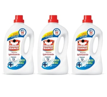 OMINO BIANCO TRIPACCO DETERGENTE BUCATO LAVATRICE DISINFETTANTE 44 LAVAGGI CADAUNO - 3 PZ RIMUOVE GERMI E BATTERI FINO A 72H