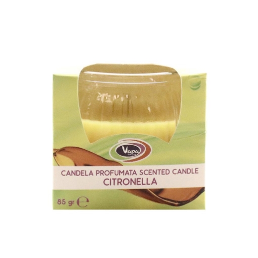 CANDELA PROFUMATA ALLA CITRONELLA CON VASETTO IN VETRO DECORATO 85 GR OKX