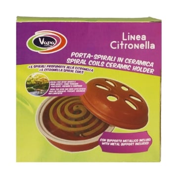 SET PORTA-SPIRALI IN CERAMICA + 6 SPIRALI PROFUMATE ALLA CIRTONELLA CON SUPPORTO METALLICO INCLUSO OKX