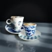 MAURY'S SET DI 4 TAZZE PER THE LINEA ART CON PIATTINO BIANCHE E BLU 80 CC