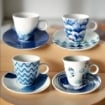 MAURY'S SET DI 4 TAZZE PER THE LINEA ART CON PIATTINO BIANCHE E BLU 80 CC