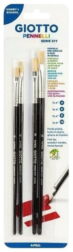 GIOTTO PENNELLO 577 4-6-8-10 PER ACQUARELLI E OLIO IN SETOLA PUNTA PIATTA FUSTO IN LEGNO E METALLO 4PZ OKX