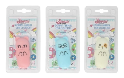 GOMMA KAWAII ANIMALETTI CON CUSTODIA COLLEZIONABILI IN COLORAZIONE ASSORTITA OKX