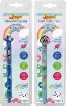 PENNA KAWAII CANCELLLABILE A SCATTO RICARICABILE CON SIMPATICO PERSONAGGIO IN 3D IN COLORAZIONE ASSORTITA OKX
