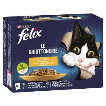 FELIX LE GHIOTTONERIE LE VARIETÀ 10 BUSTINE DA 85 GR CON PLATESSA TONNO CONIGLIO E POLLO SENZA COLORANTI OKX