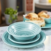 MA MAISON PASTEL SET 18 PIATTI SERVIZIO COLORE VERDE ACQUA 6 PIANI - 6 FONDI - 6 DESSERT O FRUTTA IN CERAMICA 