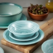MA MAISON PASTEL SET 18 PIATTI SERVIZIO COLORE VERDE ACQUA 6 PIANI - 6 FONDI - 6 DESSERT O FRUTTA IN CERAMICA 