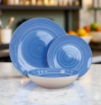 MA MAISON PASTEL SET 18 PIATTI SERVIZIO COLORE AZZURRO 6 PIANI - 6 FONDI - 6 DESSERT O FRUTTA IN CERAMICA 