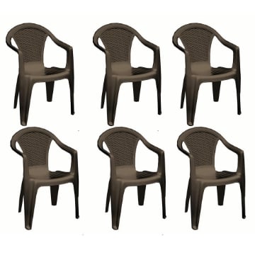 SET 6 SEDIE DA GIARDINO KORA IN POLIPROPILENE COLORE MOKA 55 X 54 X 82 CM
