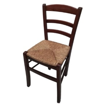 SEDIA IN LEGNO COLORE NOCE 45×45×85 CM MODELLO PAESANA CON SEDUTA IN PAGLIA GREZZA E SCHIENALE ALTO 