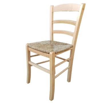 SEDIA IN LEGNO COLORE NATURALE 44×42×87 CM MODELLO PAESANA CON SEDUTA IN PAGLIA NATURALE LACCATA E SCHIENALE ALTO
