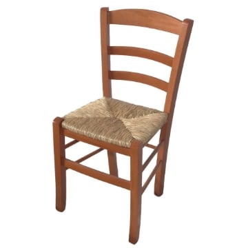 SEDIA IN LEGNO COLORE CILIEGIO 45×45×88 CM MODELLO PAESANA CON SEDUTA IN PAGLIA GREZZA E SCHIENALE ALTO 
