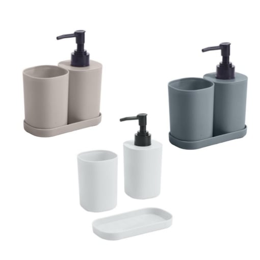 SET 3 PZ BAGNO DOSASAPONE PORTA SPAZZOLINO E PORTA SAPONETTA DESIGN SEMPLICE CHIC IN COLORAZIONE ASSORTITA OPACA OKX
