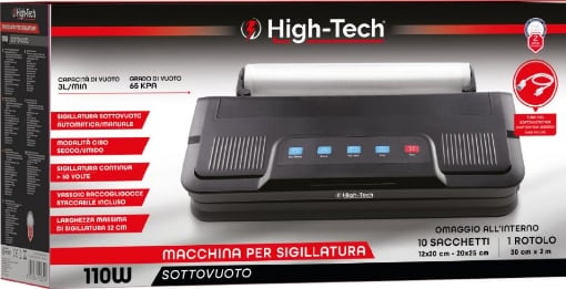 HIGH-TECH MACCHINA SOTTOVUOTO AUTOMATICA/MANUALE HTC 110W COMPRESO DI 10 SACCHETTI 1 ROTOLO OKX