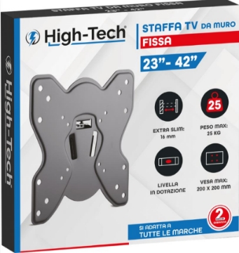 HIGH-TECH STAFFA TV DA MURO FISSA 23-42 SI ADATTA A TUTTE LE MARCHE EXTRA SLIM OKX