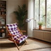 POLTRONA RELAX COMODONA ROSSO BORDEAUX SCOZZESE IN LEGNO CON  3 POSIZIONI