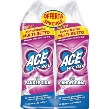 ACE WC GEL CANDEGGINA FORMULA IGIENIZZANTE RIOMUOVE GERMI E BATTERI SBIANCA E FA BRILLARE 2 X 700 ML OKX