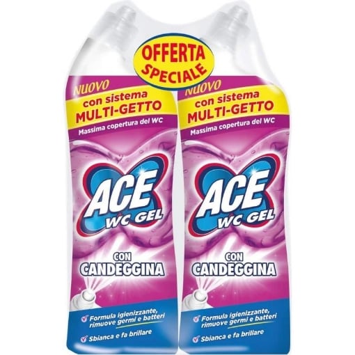 ACE WC GEL CANDEGGINA FORMULA IGIENIZZANTE RIOMUOVE GERMI E BATTERI SBIANCA E FA BRILLARE 2 X 700 ML OKX