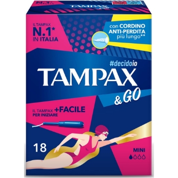 TAMPAX&GO NEW MINI ASSORBENTI INTERNI CON CODINO ANTI-PERDITA PIÙ LUNGO 18 PZ OKX