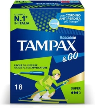 TAMPAX&GO NEW SUPER ASSORBENTI INTERNI ACILE DA USARE GRAZIE AL SUO APPLICATORE CON CORDINO ANTI-PERDITA PIÙ LUNGO 18 PZ OKX