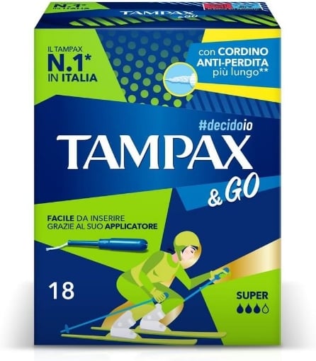 TAMPAX&GO NEW SUPER ASSORBENTI INTERNI ACILE DA USARE GRAZIE AL SUO APPLICATORE CON CORDINO ANTI-PERDITA PIÙ LUNGO 18 PZ OKX