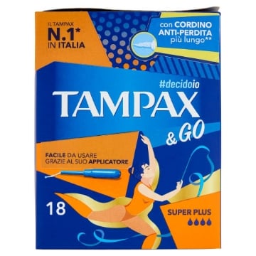 TAMPAX&GO NEW SUPER PLUS ASSORBENTI INTERNI FACILE DA USARE GRAZIE AL SUO APPLICATORE CON CORDINO ANTI-PERDITA PIÙ LUNGO 18 PZ OKX 