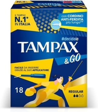 TAMPAX&GO NEW REGULAR ASSORBENTI INTERNI FACILE DA USARE GRAZIE AL SUO APPLICATORE CON CORDINO ANTI-PERDITA PIÙ LUNGO 18 PZ OKX 