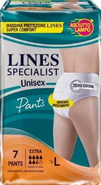 LINES SPECIALIST PANTS UNISEX IPOALLERGENICI CON OSSIDO DI ZINCO ZERO ODORE MINIMO INGOMBRO EXTRA TGLIA L 7 PZ OKX