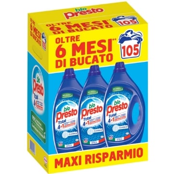 BIOPRESTO DETERSIVO CLASSICO TOTAL 4+1 MAXI RISPARMIO PRODOTTO IN ITALIA 105 LAVAGGI 3PZ 3X1.575 ML OKX