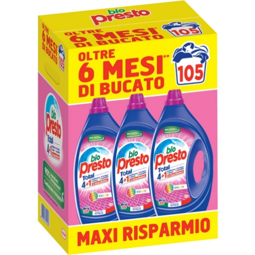 BIOPRESTO DETERSIVO COLOR TOTAL 4+1 MAXI RISPARMIO PRODOTTO IN ITALIA 105 LAVAGGI 3 PZ 3X1.575 ML OKX