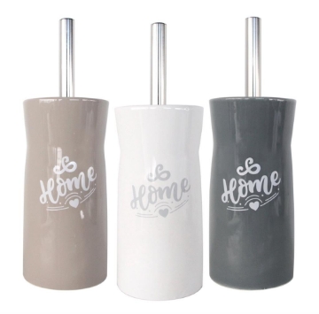 MAURY'S PORTA SCOPINO PER BAGNO MODELLO HOME IN CERAMICA A FORMA TONDA E SCRITTA HOME CON SCOPINO CROMO COLORI ASSORTITI