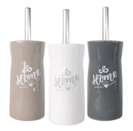 MAURY'S PORTA SCOPINO PER BAGNO MODELLO HOME IN CERAMICA A FORMA TONDA E SCRITTA HOME CON SCOPINO CROMO COLORI ASSORTITI