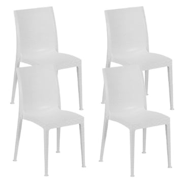 SET 4 SEDIE MADAME IMPILABILI IN POLIPROPILENE DESIGN ELEGANTE CON RILIEVO COLORE BIANCO DA ESTERNO